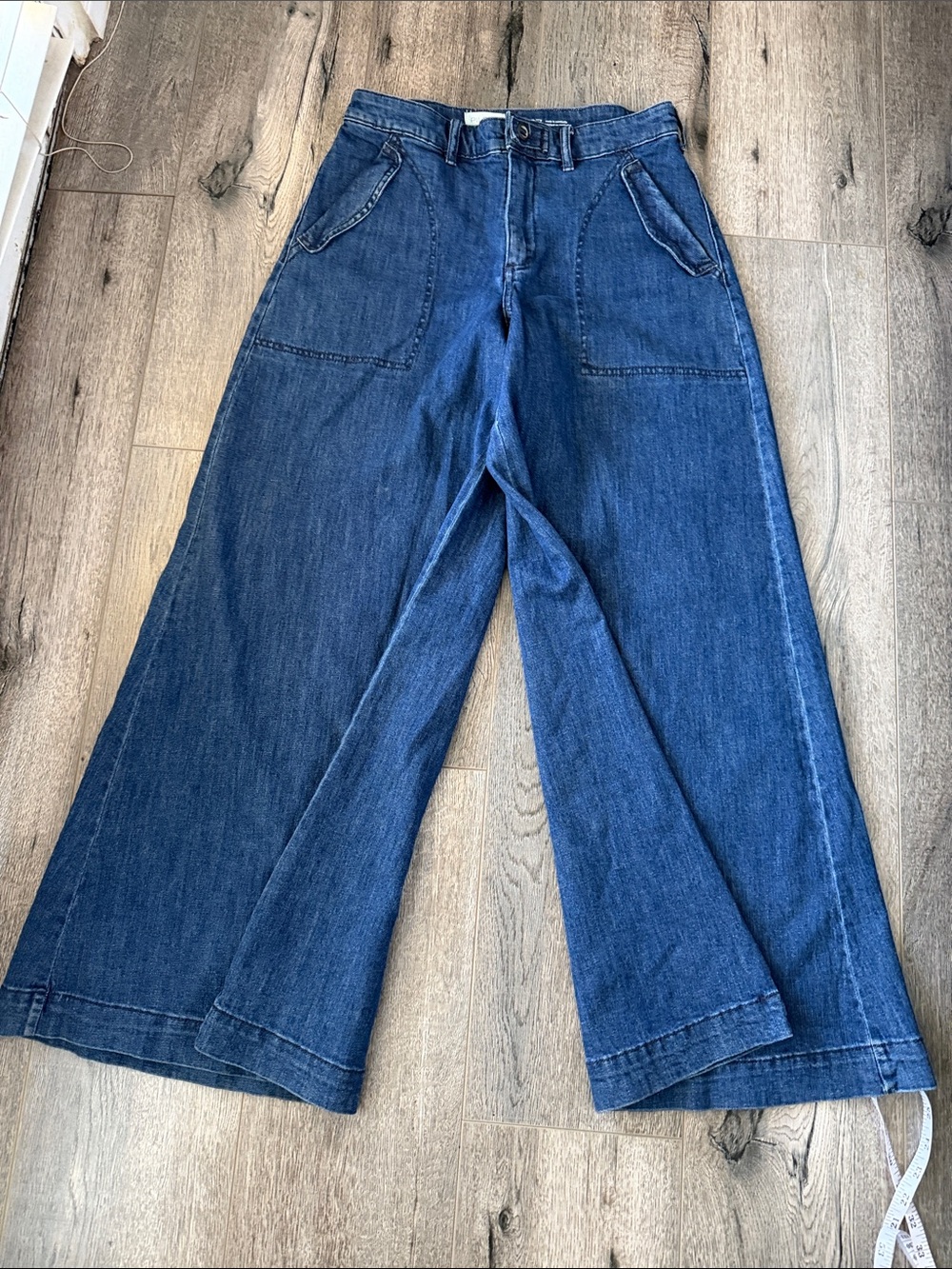Pilcro Wide-Leg Flare Jeans in Dark Blue Denim - Picture 10 of 15